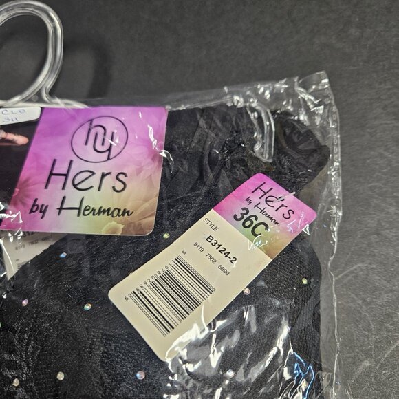 Hers by Herman 36C Black lacy bra with bead with black lacy panties L - Picture 5 of 7